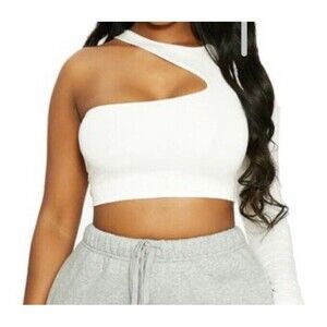 Lori Harvey x Naked Wardrobe NWT White Asymmetrical Cutout Crop Top Women’s 3X